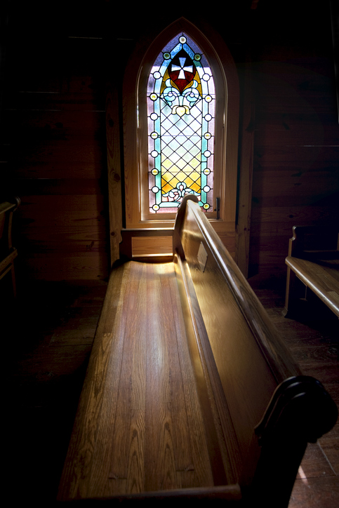 Interior church w: stain glass window
